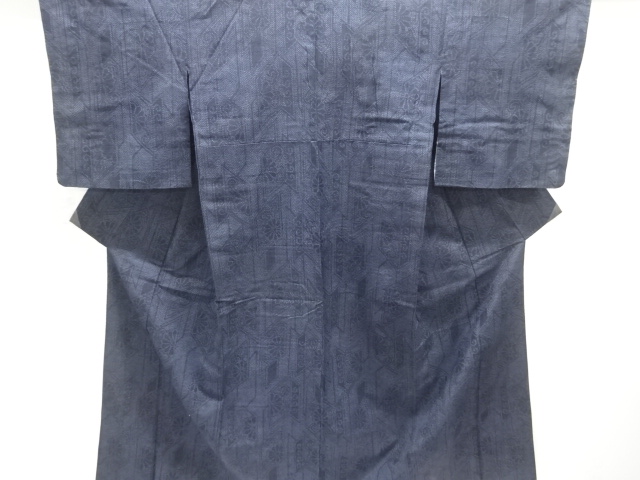 JAPANESE KIMONO / ANTIQUE KIMONO / SILK / HITOE TSUMUGI / WOVEN FLOWER ARABESQUE